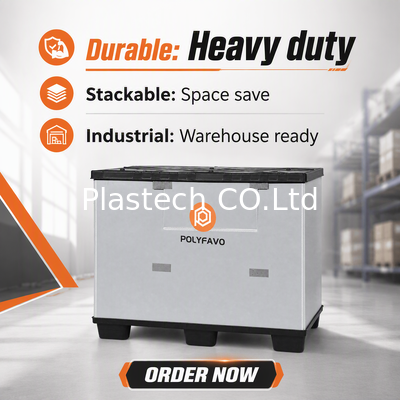 Caja de palets plegable para almacenamiento en almacén y transporte logístico, caja a granel plegable de trabajo pesado, apilable con tapa