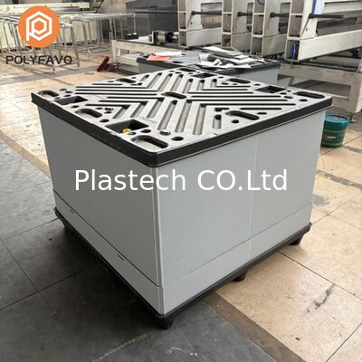 Caja de paleta plegable con logo de color personalizado, grosor del panel de 10 mm 12 mm, caja a granel apilable y plegable con tapa y base